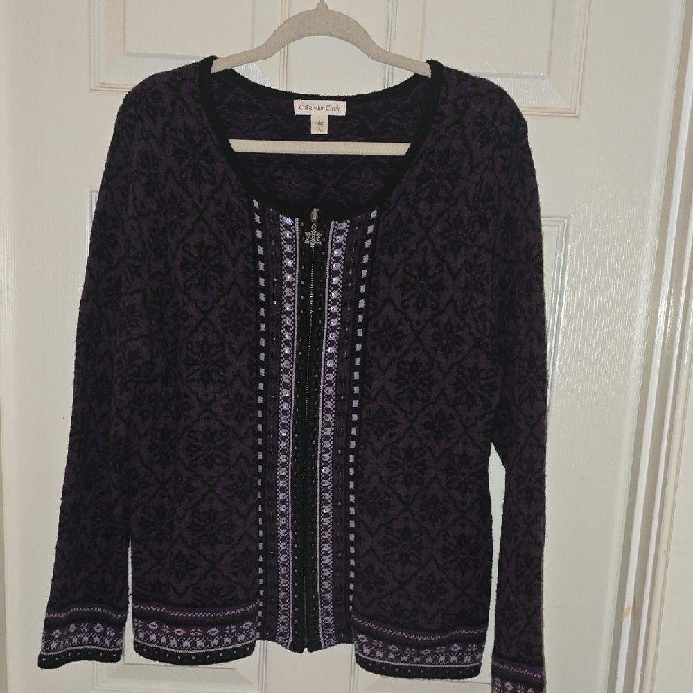 Coldwater Creek Women's Black and Purple Cardigan